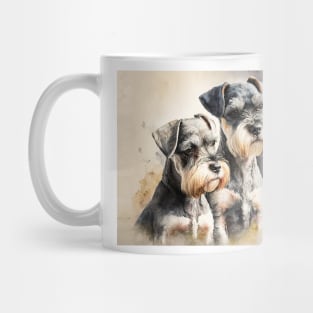 Two Miniature Schnauzers Playing Watercolour Painting Mug